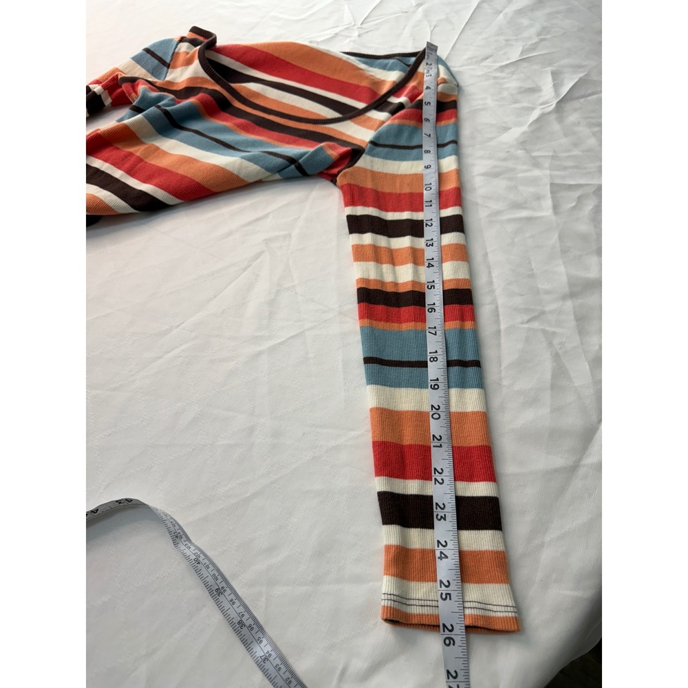 O'Neil Retro Colorful Striped Babydoll Top Fitted Y2K Boho Indie Ribbed Knit Med - Picture 8 of 8